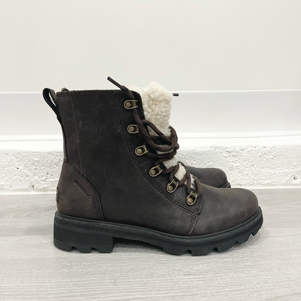 Sorel Lennox Lace-Up Shearling Cozy Boot Brown 7.5